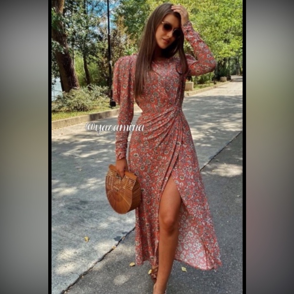 Zara Coral/ Floral Long Sleeve Dress